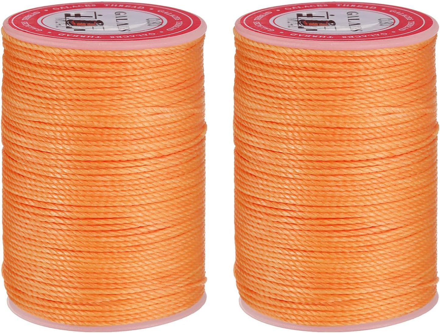 uxcell Round Leather Sewing Waxed Thread, 55m / 60 Yards Polyester Wax String, 0.80mm Wax Stitching Cord for Leather Crafts, Bookbinding, Bracelets Braided, Orange, 2pcs