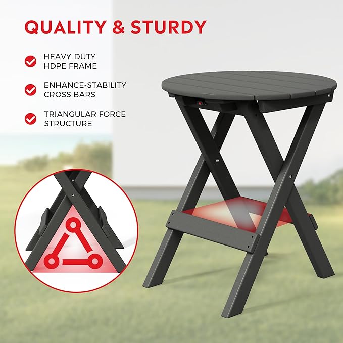 Costaelm Paradise HDPE Outdoor 24.5 Inch Round Portable Folding Patio Dining Table, Gray