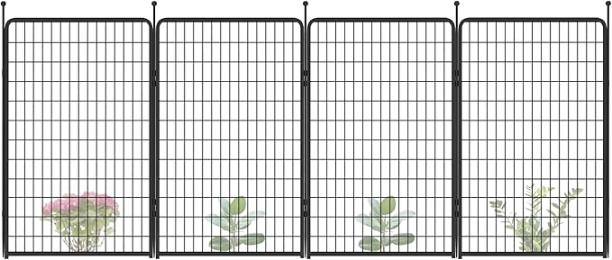 FXW Garden Fence Outdoor for The Yard – 50in(H) x 10.4ft(L) Heavy Duty Metal Animal Barrier for Dog and Rabbit, Decorative Dog Fence, 4 Panels, Black
