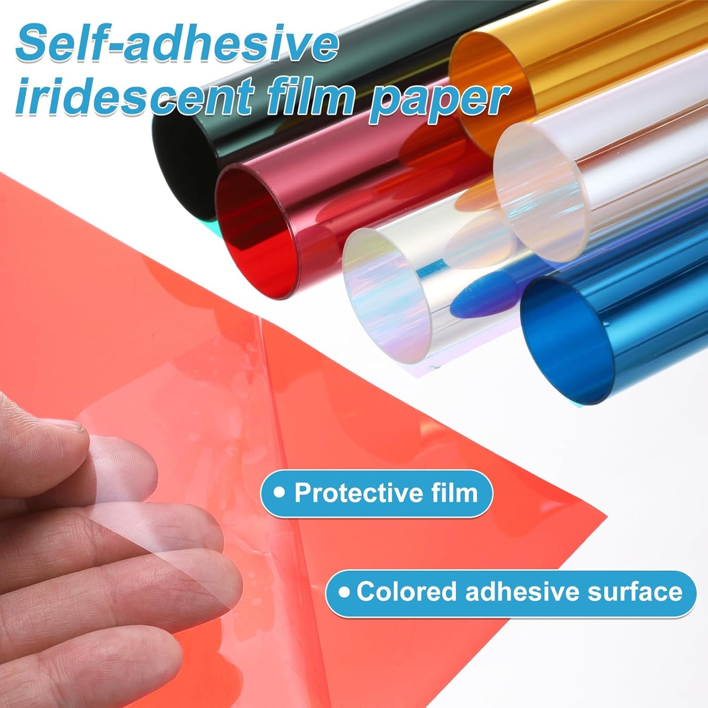 MECCANIXITY Iridescent Window Film,12" x 39" Iridescent Holographic PVC Fabric Dichroic Film Clear Vinyl Paper Roll for DIY Craft Gift Wrapping Bag Decoration,Laser Red