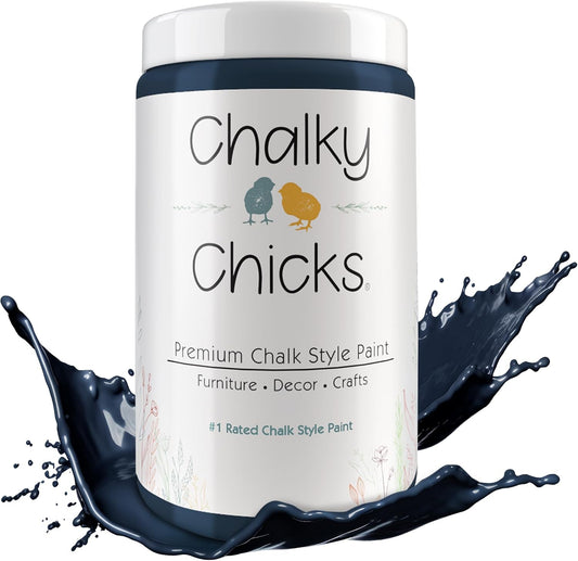 Chalky Chicks All-in-One Chalk Paint for Furniture or Cabinet - 32 Fl Oz - Matte Finish Denali (Deep Blue) for Metal, Wood Furniture Paint - No Sanding All-in-One for Home Decor & Crafts, USA Made