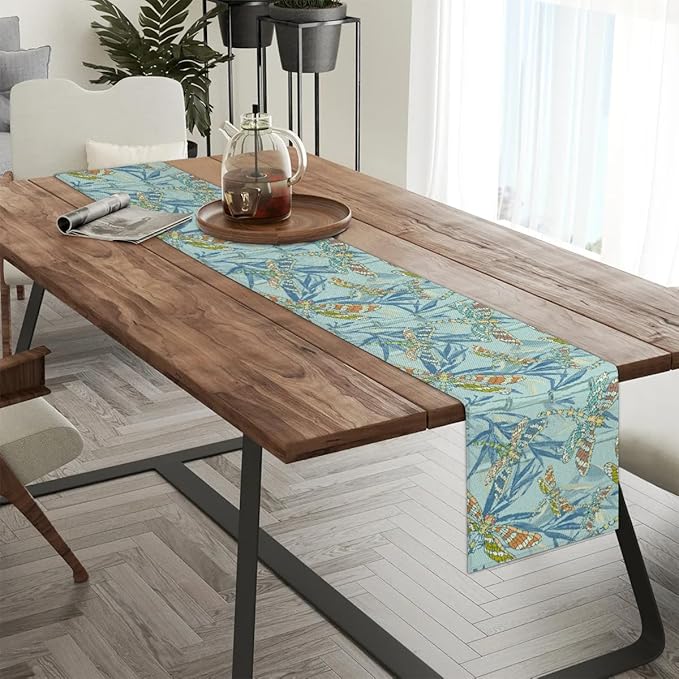 Watercolour Dragonflies Table Runner Kitchen Dining Table Runner 13*120in Table Center Decor for Indoor Outdoor Home Holiday Party