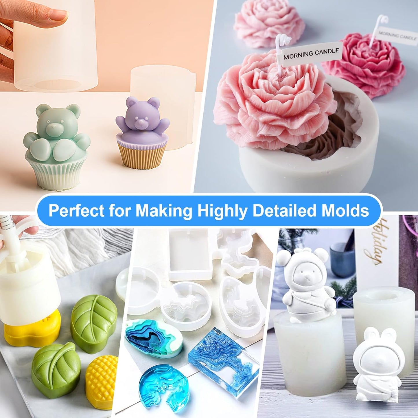 Silicone Mold Making Kit - 20A Liquid Silicone Rubber (1:1 Mix), Non-Toxic & Bubble Free Platinum Cure Silicone for Making Molds for Resin, Soap, Concrete, Craft Molds - 141oz Total