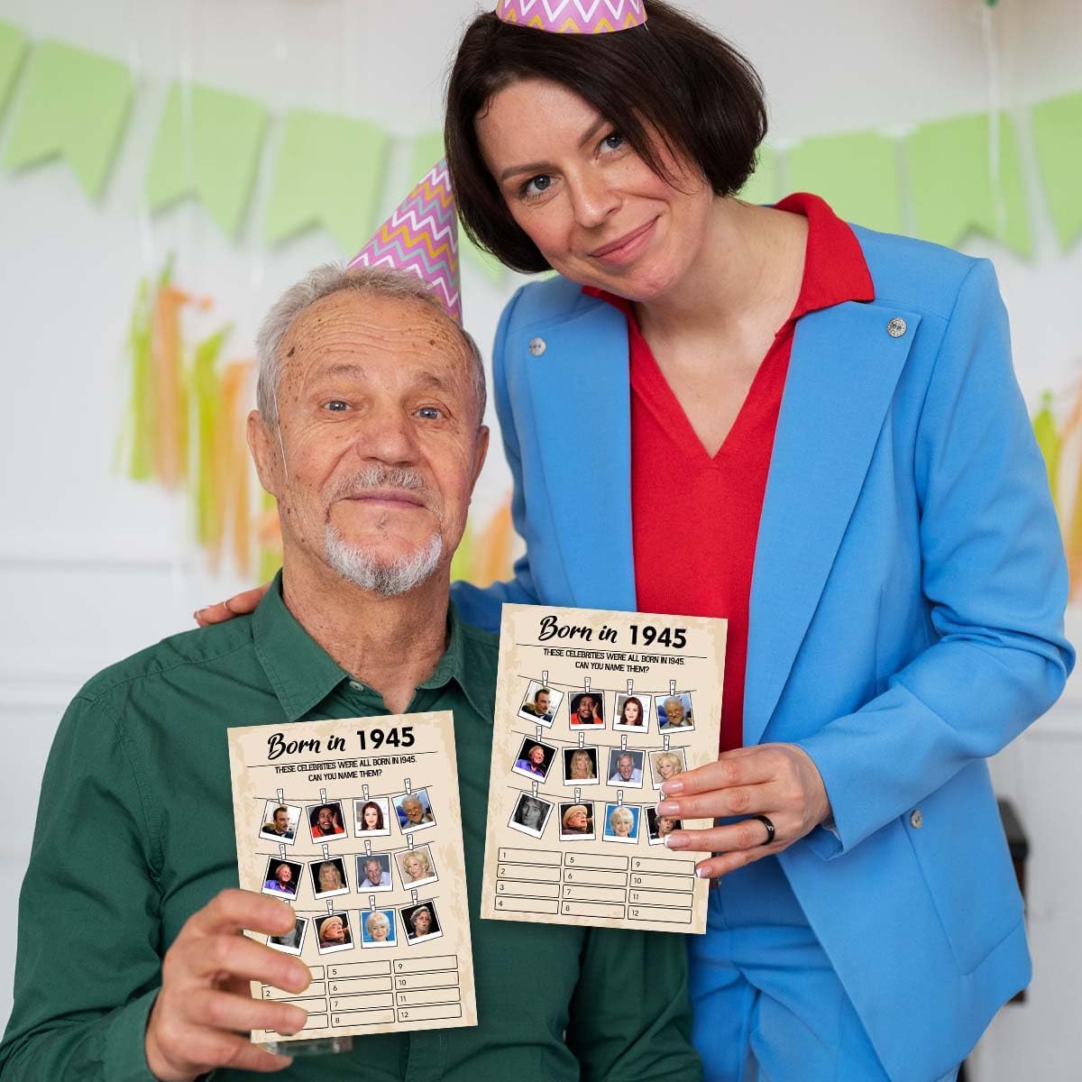 QUPT 80th Birthday Party Games, Born in 1945 Games, Birthday Party Supplies for Adults, Fun 1945s Party Game, Happy 80th Birthday Game, Pack of 30 Cards，