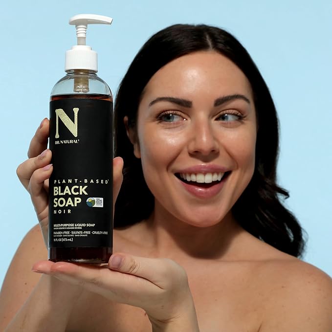 Dr. Natural Multi-Purpose Black Liquid Soap - Natural West African Body Wash - Gentle Hand Soap and Body Soap - Deep Moisturizer, Fights Acne - 16 oz