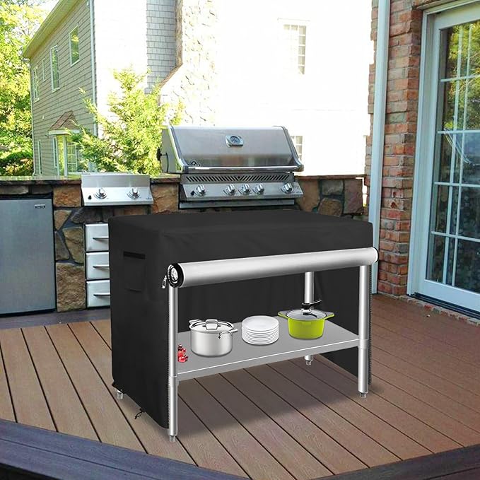 Bitubi 36 Inch Outdoor Prep Table Cover with Split Zipper, Waterproof Stainless Steel Prep & Work Table Cover for Patio Table- 36''L x 24''W x 35''H (Black)