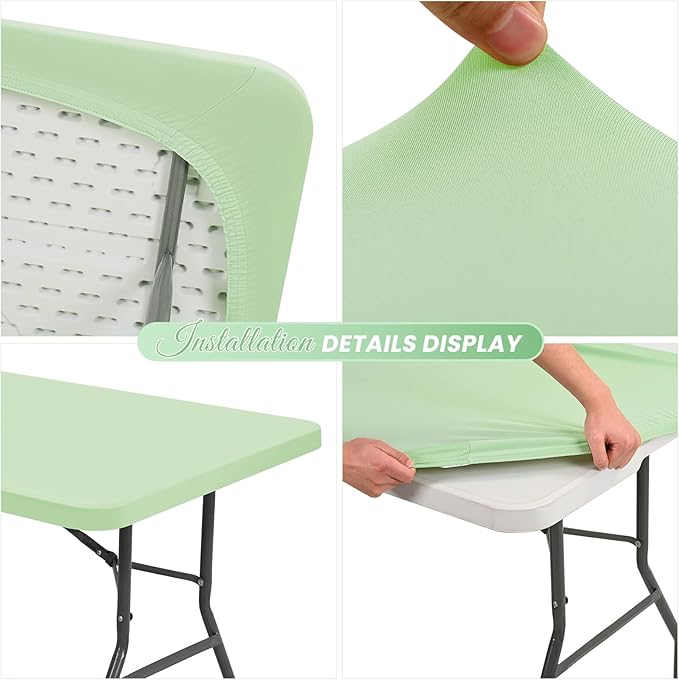 10 Pack Stretch Fabric Table Top Cap Cover, Sage Green Table Covers fits 6Ft Tables, Washable Elastic Universal Rectangle Tablecloth Protector for Indoor Outdoor Party Picnic Wedding (30" W x 72" L)