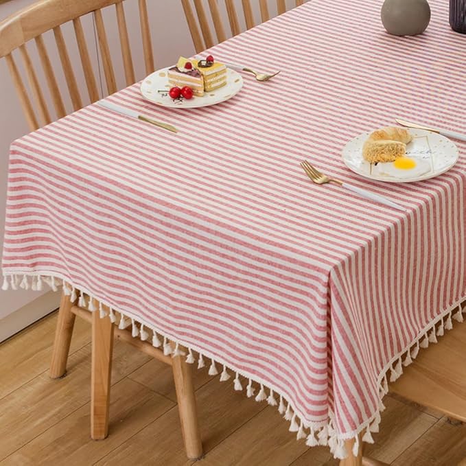 TruDelve Cloth Tablecloths Rectangular Red and White Striped Tablecloth Outdoor Picnic Table Cloth Rectangle Table Cover (Red,70"x55",Rectangular)