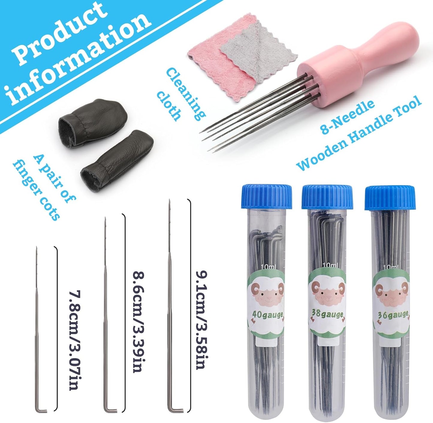 IMZAY 60 Pcs Wool Felting Needles, 3 Sizes Felting Needles with Wooden Handle, Needle Felting Tools, Wool Needle Felting Supplies, Needle Felting Tools, Perfect for DIY Felting Wool Projects