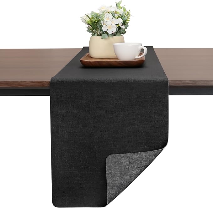 Table Runners 55 Inches Long, Dual-Sided Faux Leather Farmhouse Table Runner Waterproof Heatproof Non-Slip for Living Room Party Home Decor Holiday Decorations(Gray Black, 12 x 55 Inch)