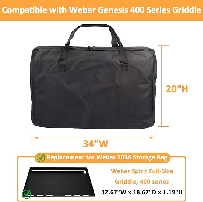 7036 Griddle Cover for Weber Genesis 400 Series Griddle Carry Bag, Waterproof Flat Top Griddle Cover for Weber 6789 Griddles, 600D Portable Full-Size Storage Bag for Genesis Griddle Insert