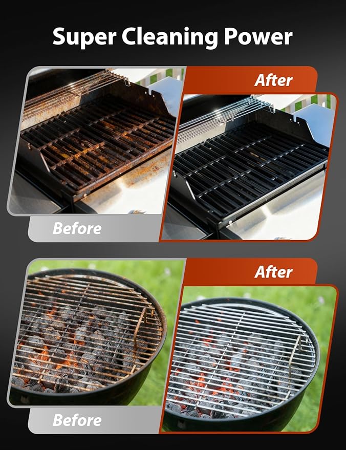 Grill Brush Bristle Free for Outdoor Grill, Grill Brush Bristle Free with 1 Replaceable Brush Heads, Steel Fibers Pad for Cast Iron/Stainless-Steel Grates, Grill Brush for Outdoor Gril