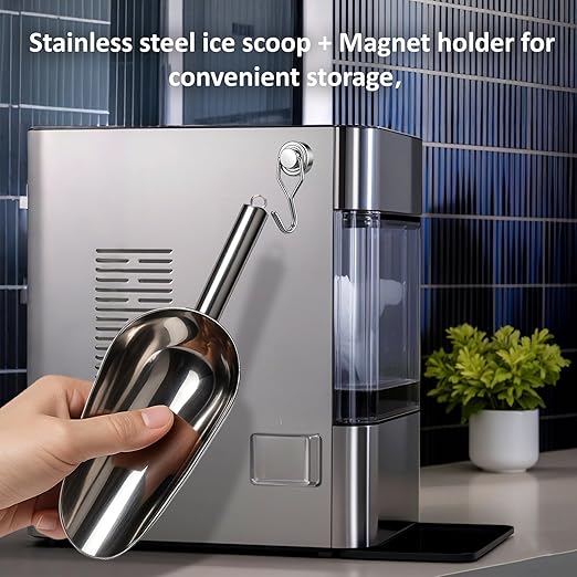 Juome 12oz Stainless Steel Ice Scoop for Freezer with Magnetic Holder for Ge Profile Opal 2.0 Nugget Ice Maker, Metal Ice Scoop for Ice Machine, Ice Scooper for Kitchen Accessories
