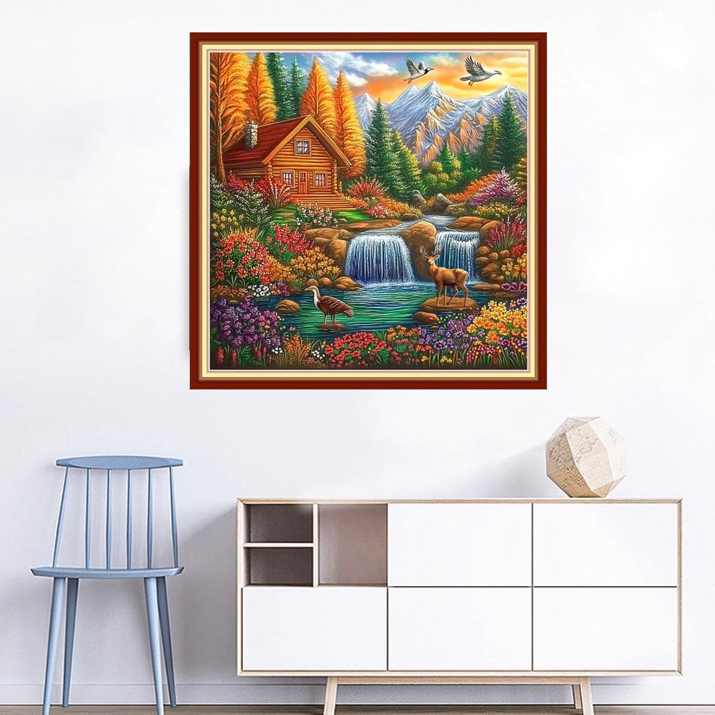 Joyhoor Cross Stitch Kits for Beginners Stamped Cross-Stitch Supplies Needlework preprint Embroidery Kits for Adults DIY Needlepoint Kits Embroidery Patterns 11CT-Autumn Waterfall Home 18x18 inchs