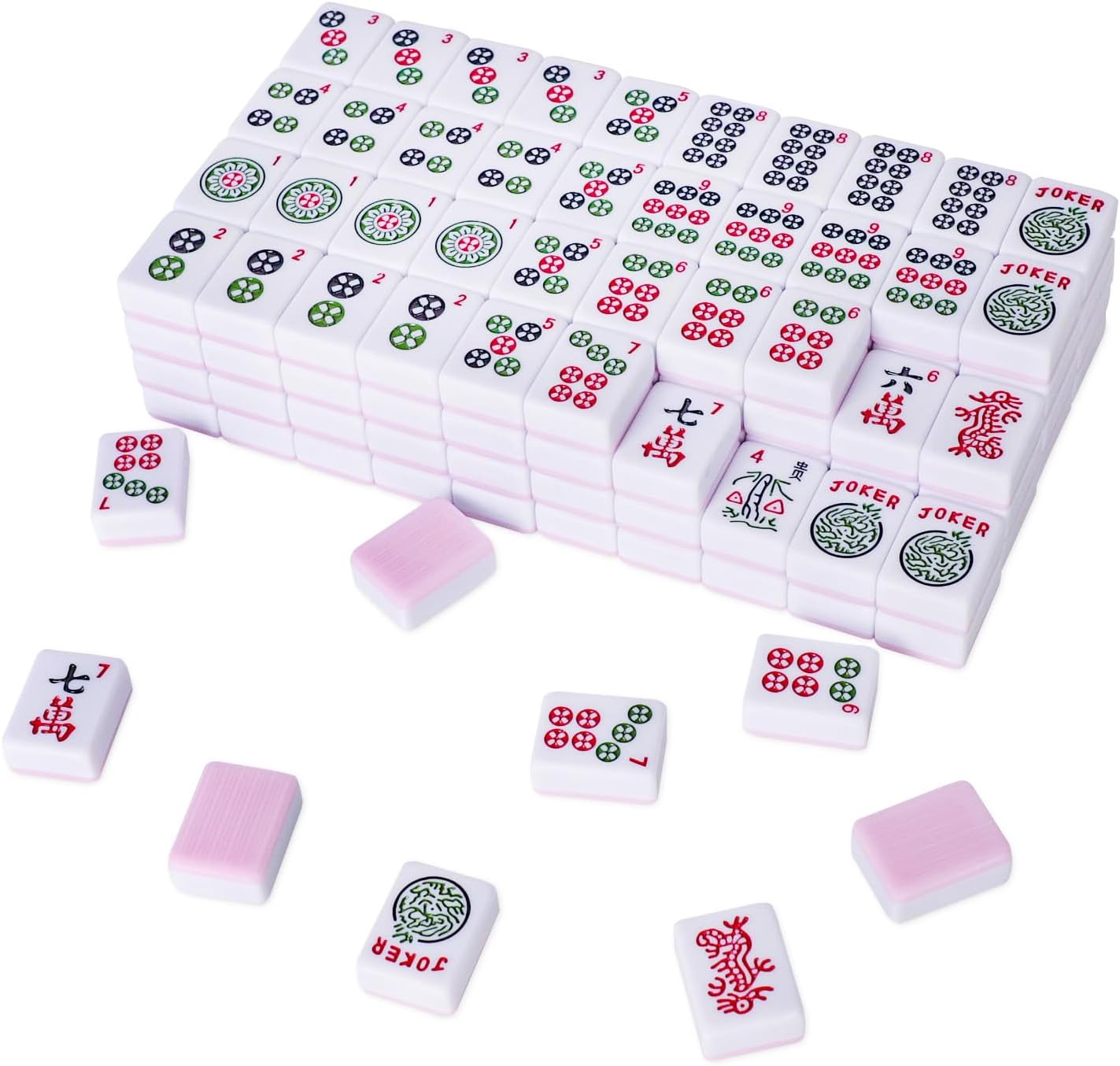 American Mahjong Tile Set with 166 Pink Back Tiles (1.2”, Tiles Only), Mahjong Game Set