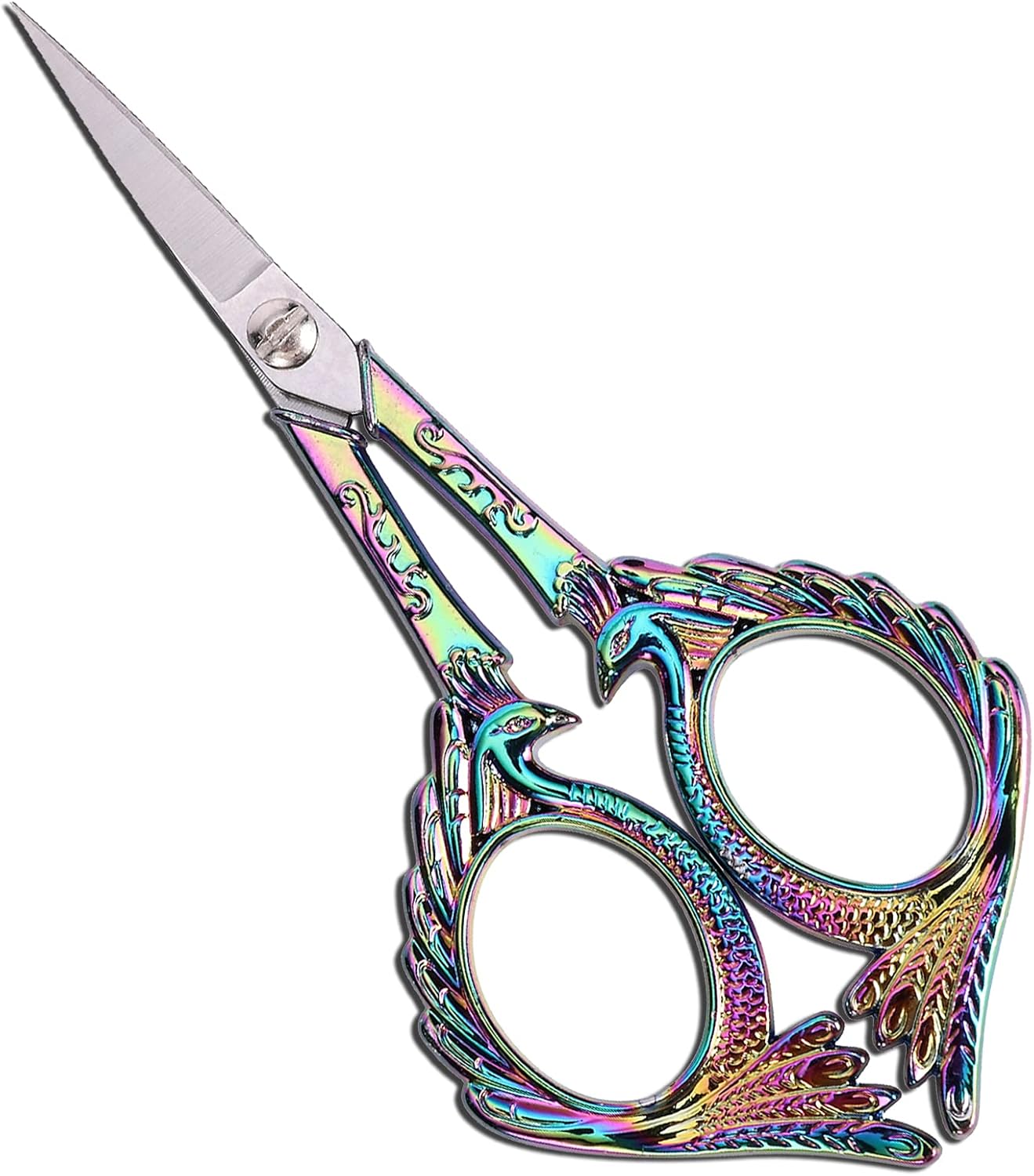 Embroidery Scissors - Small Vintage Sharp Detail Shears for DIY Craft, Sewing, Artwork, Needlework Yarn, Fabric Cutting, Thread Snips, 5in Rainbow Peacock Style