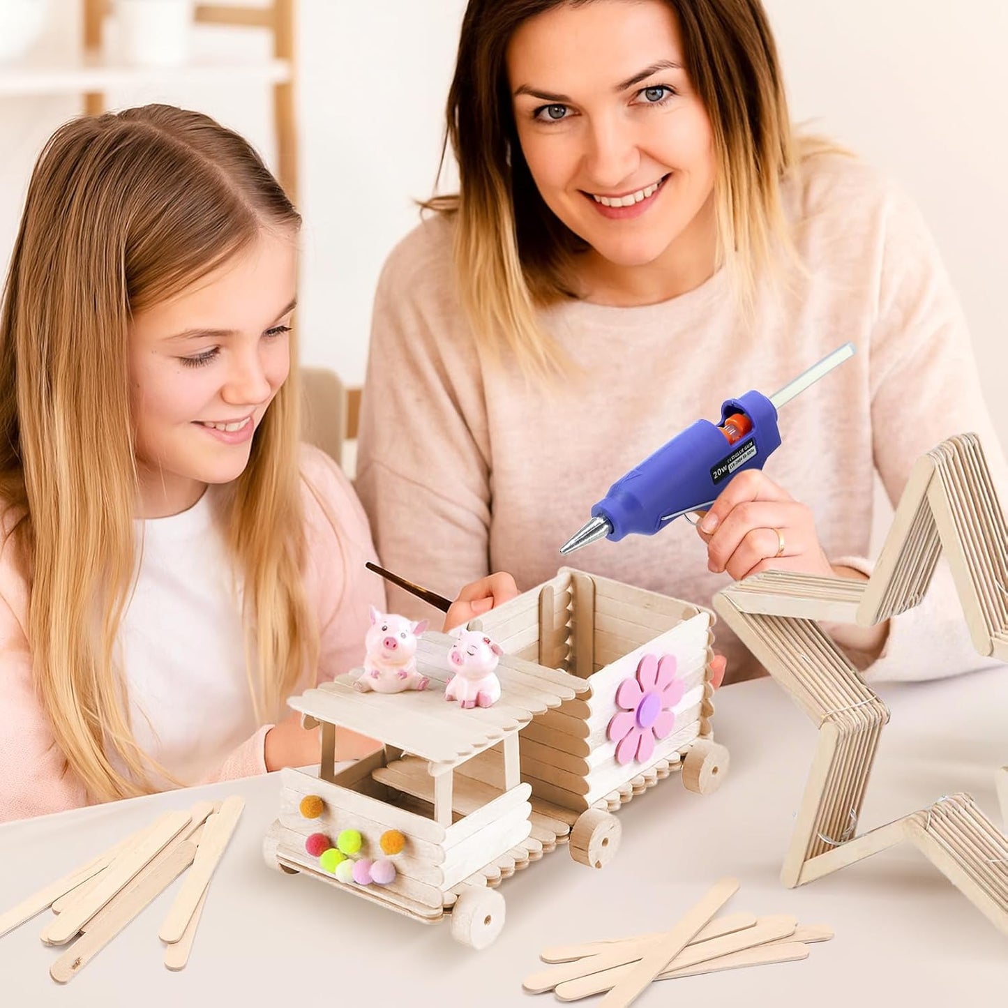 400PCS Wooden Craft Sticks Kits, 4.5 inch Natural Popsicle Wood Sticks with Hot Glue Gun and Sticks for Ice Pops Waxing Hair Removal and Wax Supplies Classroom DIY Paint Craft Project Tongue Depressor