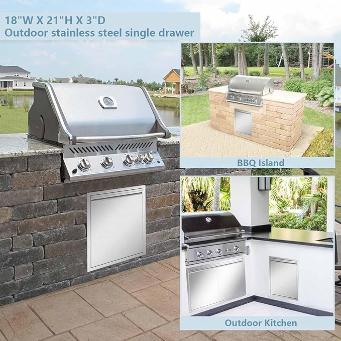 Outdoor Kitchen Door 18" W x 21" H inch Double Wall Door Panel Stainless Steel BBQ Single Door Flush Mount for Outdoor Kitchen Island(w/Right Swing)