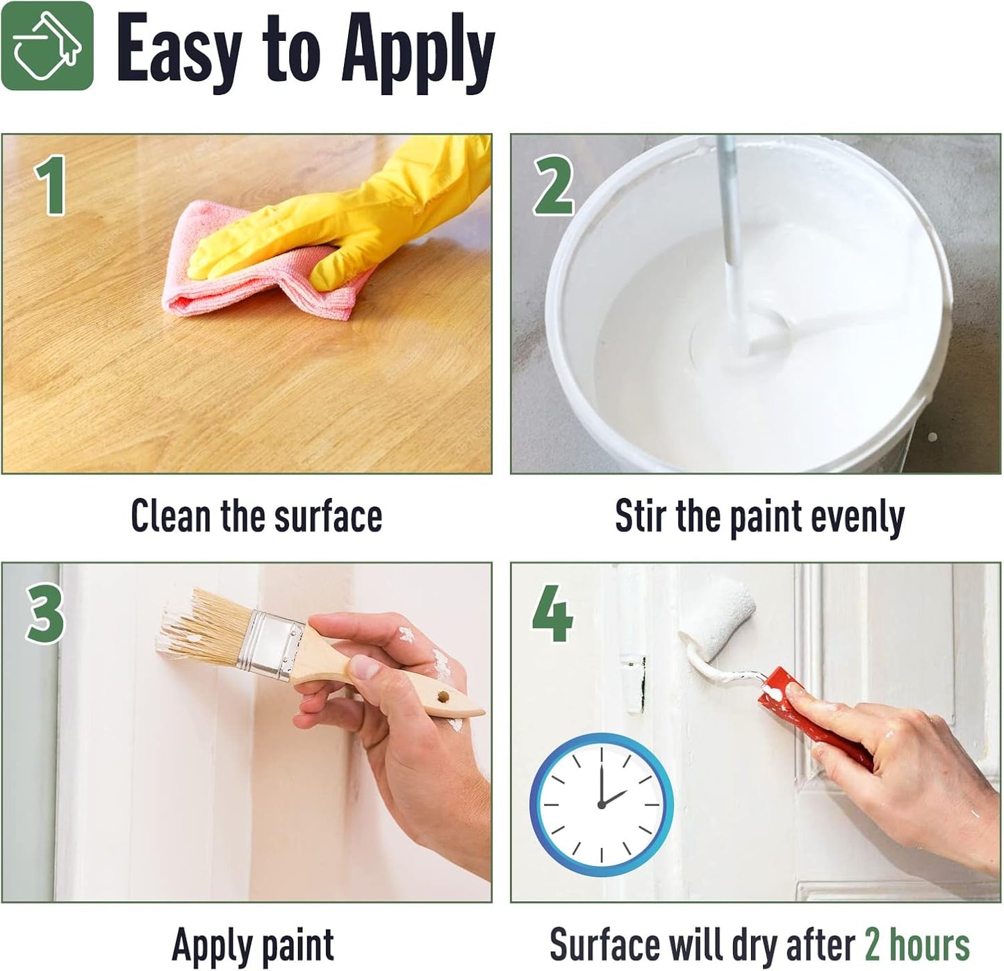 DWIL Matte Finish Furniture Paint - 64 Oz Wood Paint for Cabinets, Doors, Tables, and Dressers Refinishing - Water-Based, Non-Toxic & Odorless, Easy to Apply(Ivory White)-With Tools