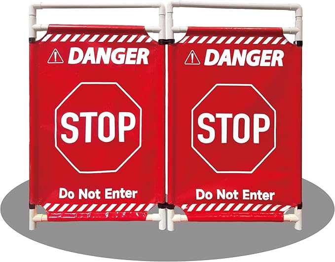 Safety Caution Barricade 2Panels Foldable Security Signs With PVC Tarp Removable Safety Barrier Wet Floor Guard Symbol Clear Printing Safety Fence(Red)