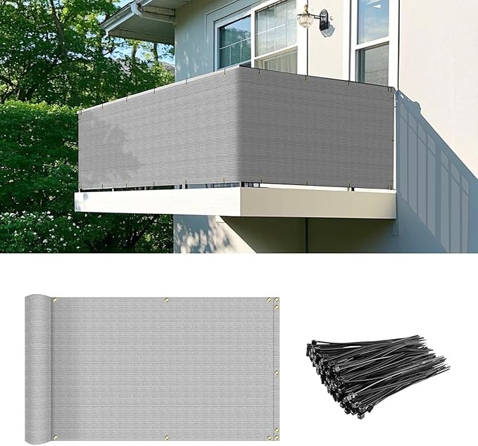 2.5' x 26' Balcony Privacy Screen Fence Cover with Zip Ties Grommets for Apartment Patio Porch Deck Backyard Outdoor (Gray)