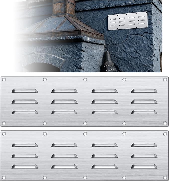 4 Pack Stainless Steel Venting Panel for BBQ Grill Accessory, 15x4.5 Inch (12-Slots), 304 Grade Metal Vent Cover for Masonry Fire Pits & Outdoor Kitchens, Weather Resistant, 15" by 4-1/2"