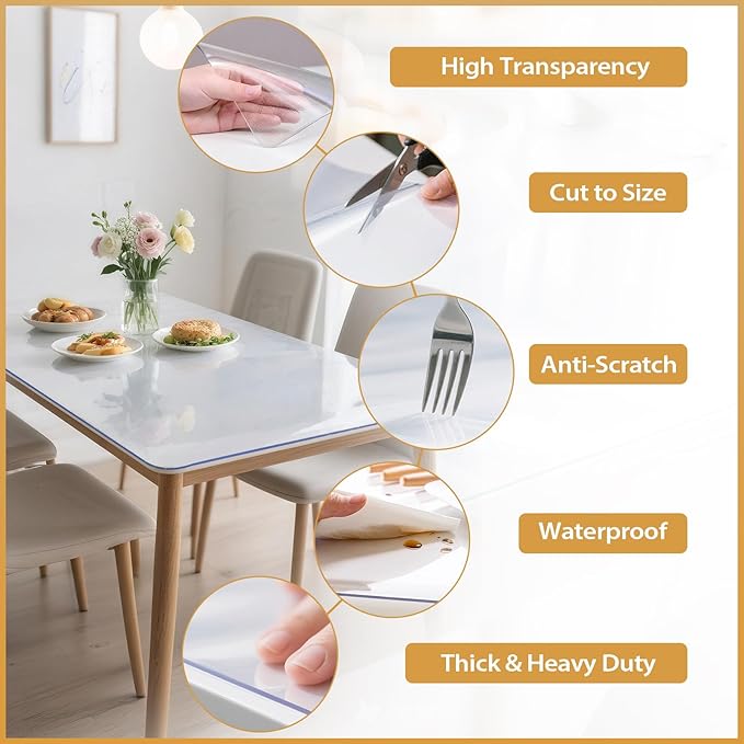 Frosted Table Protector 42 x 42 Inch, 1.4mm Thick Waterproof PVC Plastic Table Cover, Durable Table Pad for Dining Room, Kitchen, Writing Desk, and Coffee Tables