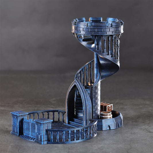 AUSPDICE Dice Rolling Tower and Tray with Spiral Stairs Perfect for Board Game, D&D Dungeons and Dragons, RPG and Pathfinder Role Playing Games (Antique Blue Color)