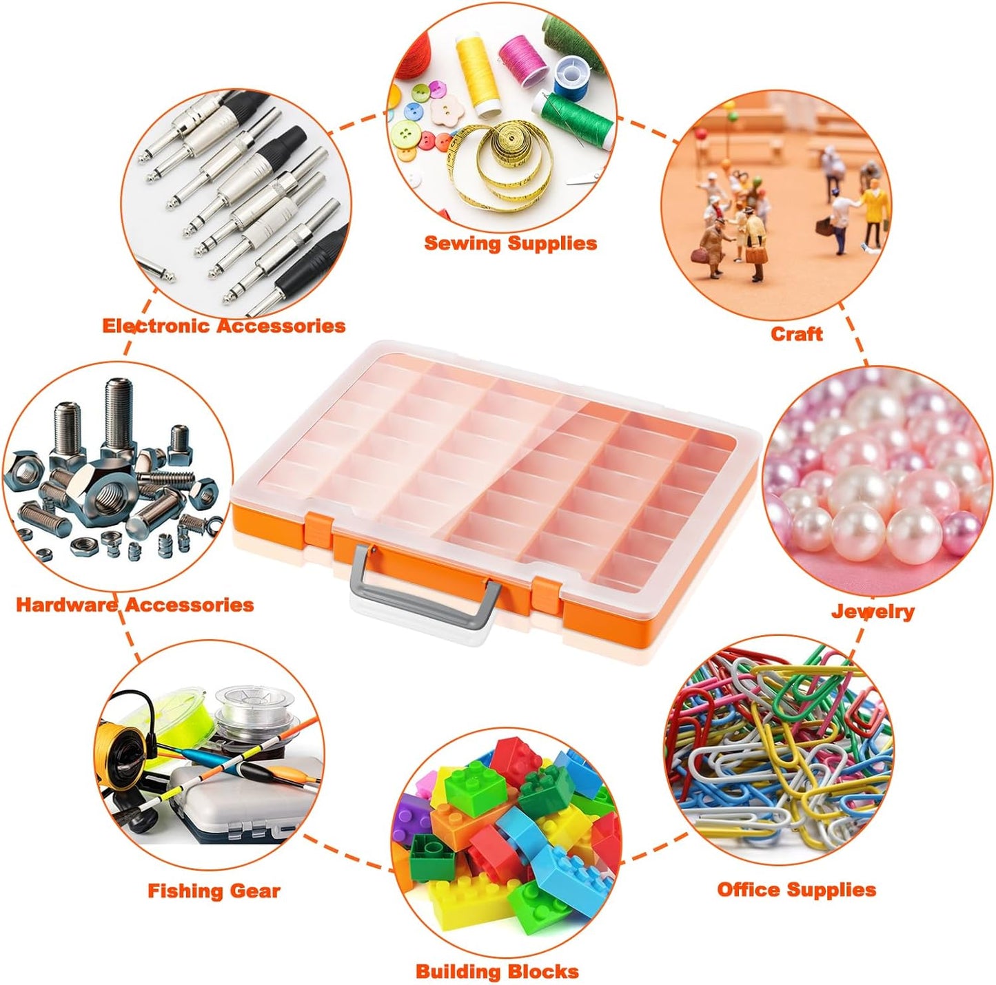 Bluedale 2 Pack 48 Grids Large Plastic Organizer Box with Adjustable Dividers, Beads Storage Containers Compartment Tackle Box Case for Crafts Hobby Small Parts Fishing Seeds Jewelry (Orange)