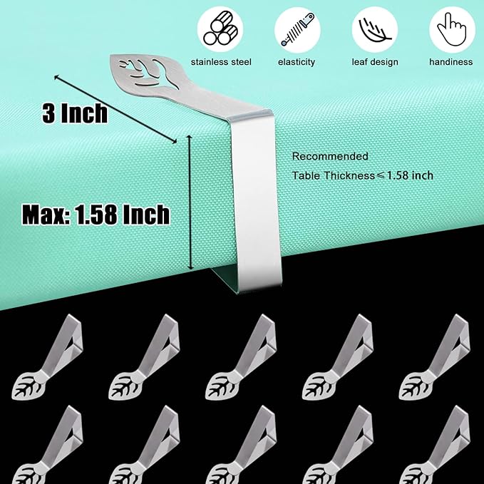 Table Cloth Holder Clips 10 Pack, Leaf Shape Picnic Tablecloth Clip Outdoor Large Heavy Duty Stainless Steel Decorative Cover Clamp Pin for Party Wedding Restaurant Camping RV Essential Accessories