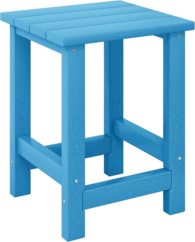 Costaelm Kids Outdoor Side Table, Small Patio HDPE Adirondack Square Table, Porch End Table for Outside Pool Garden, Pacific Blue