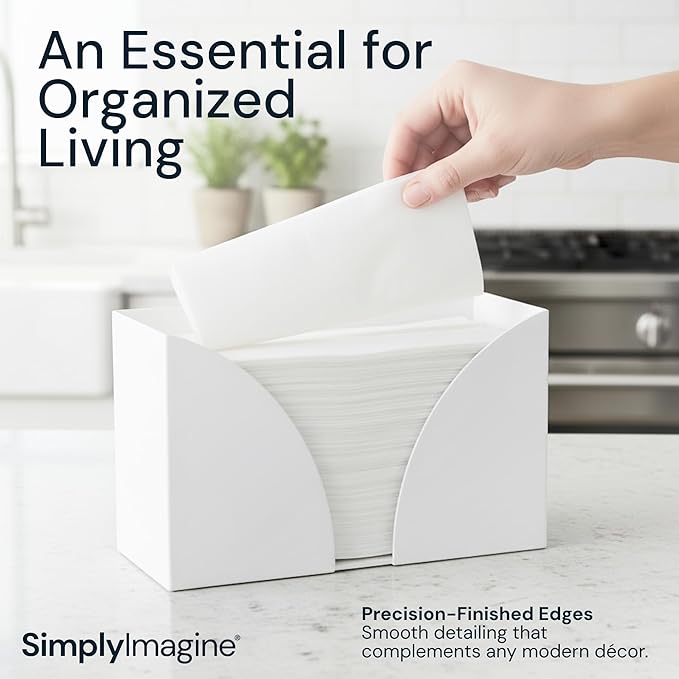 Paper Towel Dispenser Countertop - White Acrylic Bathroom Guest Towel Holder & Napkin Organizer - Fits C-Fold, Z-Fold & Multifold Hand Towels - 10.75" x 6.5" x 4"