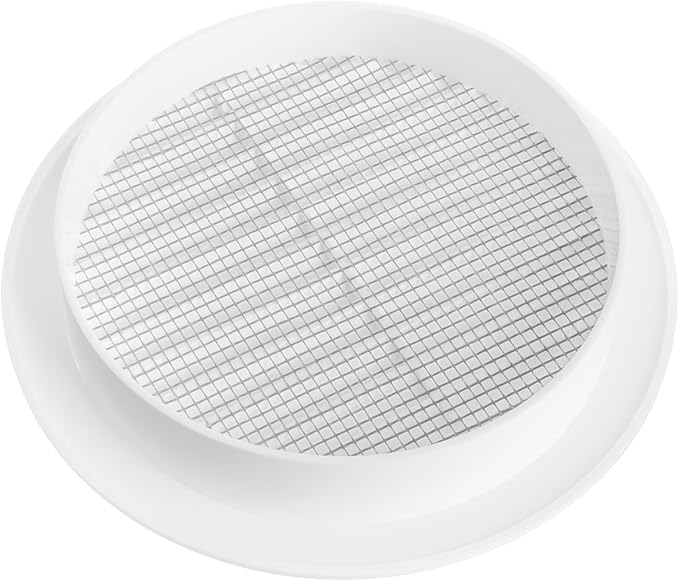 White 5" Inch Round Ventilation Grille with Insect mesh. (Duct 5Ø / Grille 6Ø) Ventilation Applications. Indoor and Outdoor Vent Cover. Available 3 Sizes / 4 Colors.