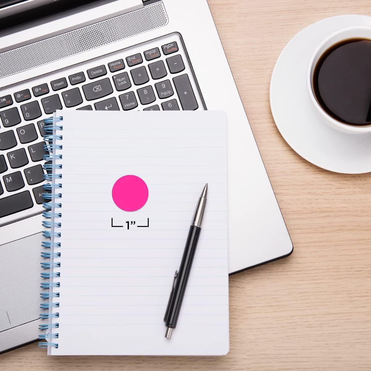 ChromaLabel 1 Inch Circle Sticker Labels, High Visibility Round Colored Stickers, Removable Sticky Dots - 1000 Dot Labels per Dispenser Box, Fluorescent Pink Stickers