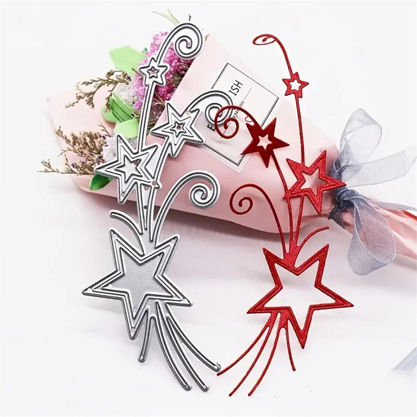 Metal Cutting Dies DIY Embossing Stencil Template Scrapbooking Card Making Mold Photo Album Arts Crafts Tools (Star Ribbon-5.6x12.7cm)