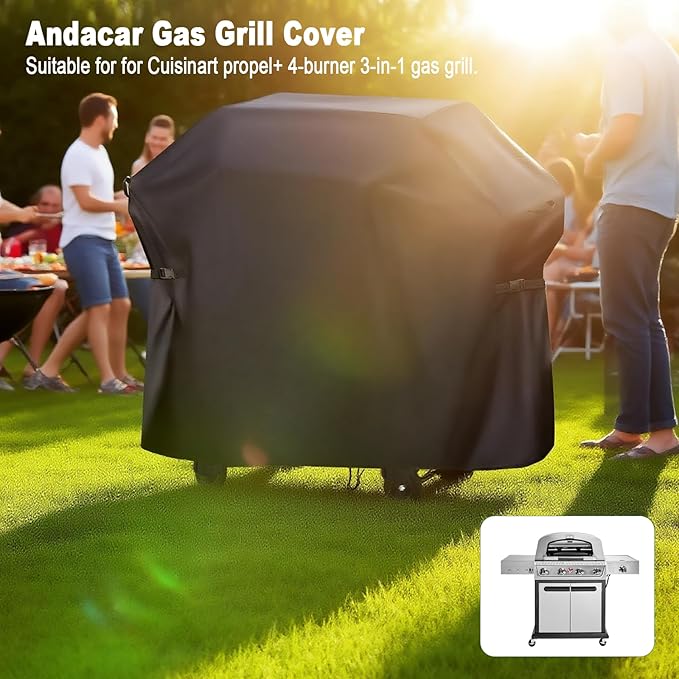 Gas Grill Cover for Cuisinart Propel + 4-Burner 3-in-1 Gas Grill, 57 Inch Outdoor Heavy Duty BBQ Grill Cover - 57" L×25" W×45" H, Black