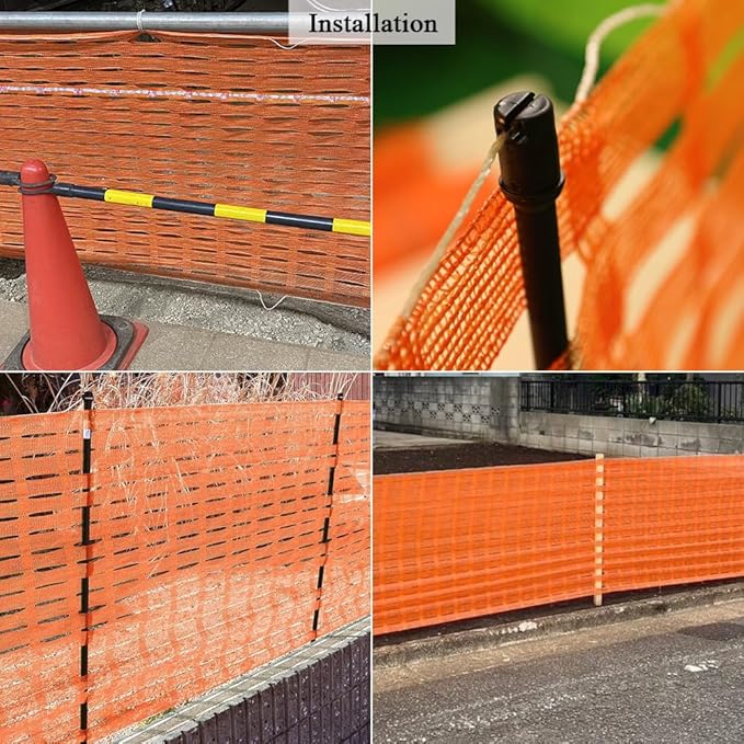 3x100 FT Orange Safety Fence, Plastic Mesh Roll for Temporary Barrier Use in Construction Sites, Snow Fencing Driveway Marking, Ski Trails, Crowd Control & Nighttime Emergency Warning