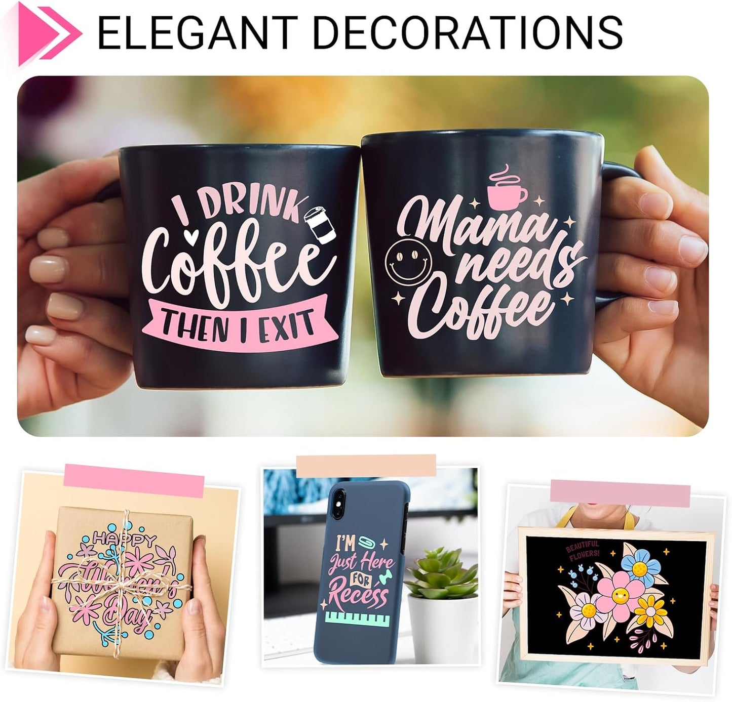 GIRAFVINYL Pink Permanent Vinyl - 12”x12” 7 Sheets Light Pink Vinyl Permanent Adhesive for Home and Car Decorations, Signs, Tumblers, Easy to Cut & Waterproof