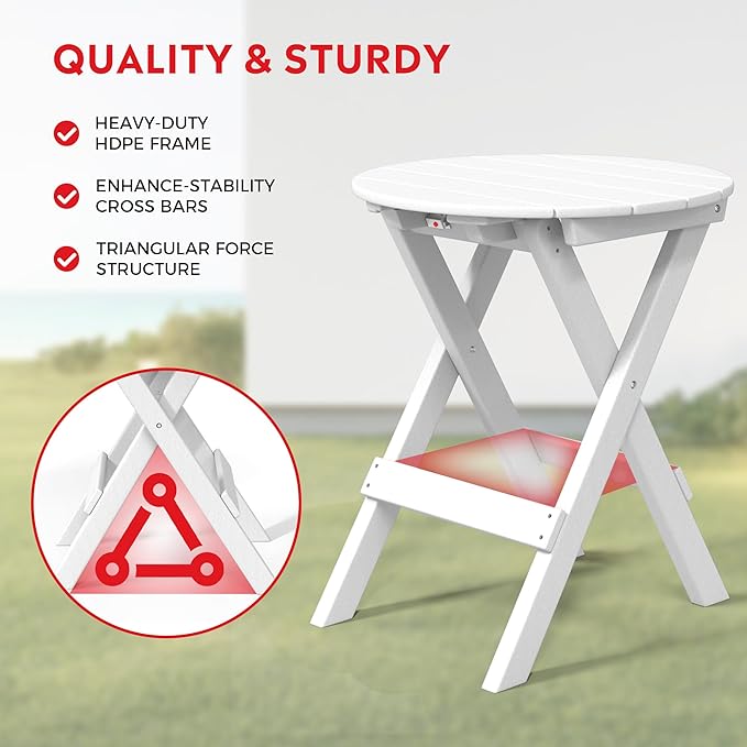 Costaelm Paradise 3-Piece Outdoor HDPE Folding Patio Bistro Table and Chairs, White
