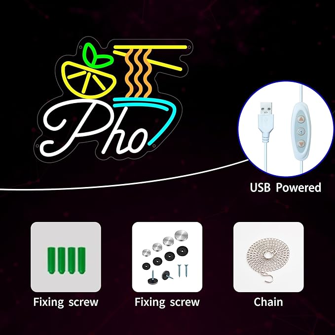 Pho Neon Sign for Wall Decor, Vietnamese Pho Led Sign for Vietnam Noodles Shop, Light up Signs for Business, Restaurant, Kitchen