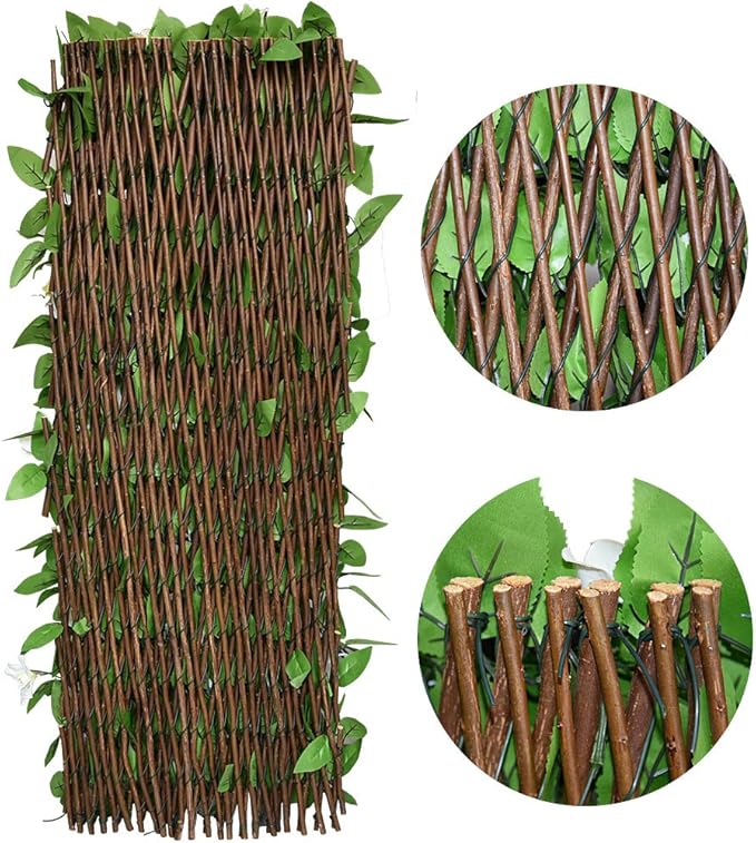 Expandable Fence Privacy Screen for Balcony Patio Outdoor,Decorative Faux Ivy Fencing Panel,Artificial Hedges (Single Sided Leaves) (1, White Flowers)