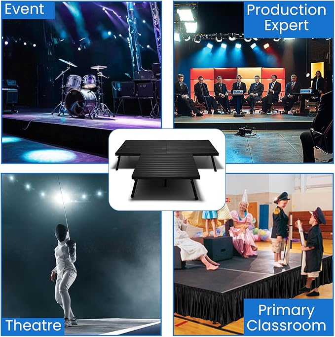 4'x12' MYSTAGE 3 Stage Platform - Portable, Folding Lightweight Aluminum Performance Deck with Adjustable Height 17"-28" - US Patented Design