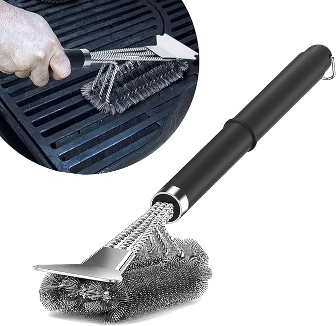 HEXAR® Grill Brush, Barbecue Grill Cleaning Brush Combination of Brush with Scraper, BBQ Cleaning Brush with Stainless Steel Bristles and Extra Long PP Handle