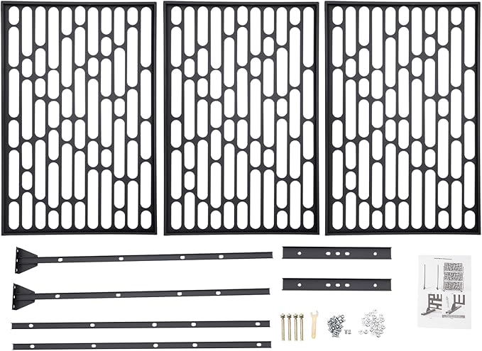 Outdoor Metal Privacy Screen with Stand, 35.4" W x 75" H Freestanding Metal Slatted Decorative Privacy Screen and Panels for Patio Garden Balcony Porch (Black Rounded Rectangle)