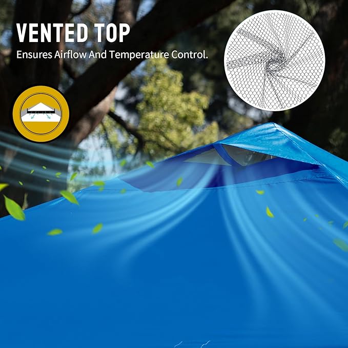 CROWN SHADES 12x12 Pop Up Canopy Outside Canopy, Patented One Push Tent Canopy with Wheeled Carry Bag, Bonus 8 Stakes and 4 Ropes, Blue