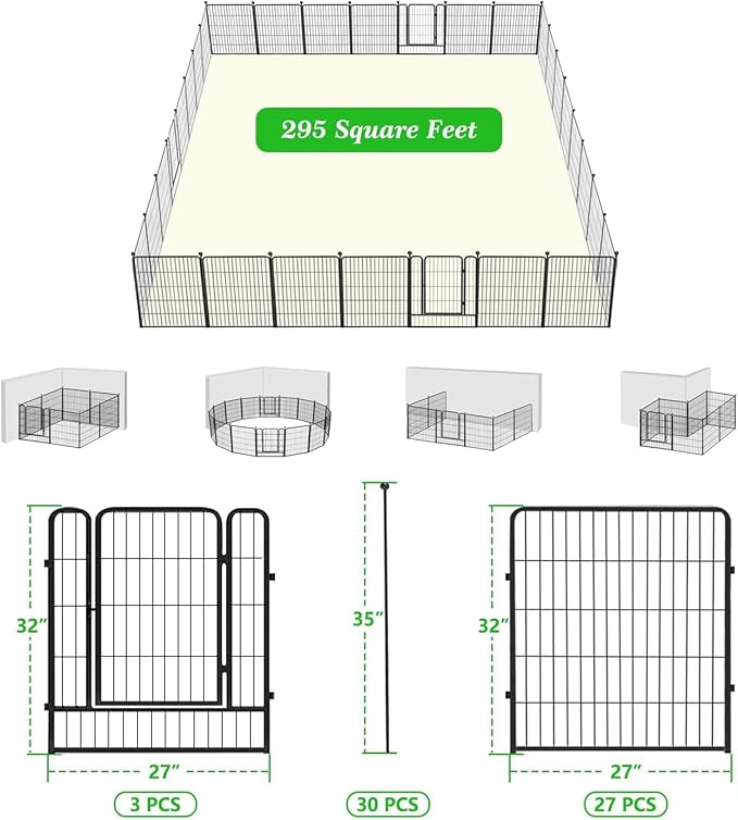 Garden Fence with Gate Metal Fencing Outdoor for Yard, 32in x69ft 30 Panels Outdoor Dog Fence Temporary Fence for Dogs Outside, Rustproof Garden Fencing Flower Bed Edging for Patio