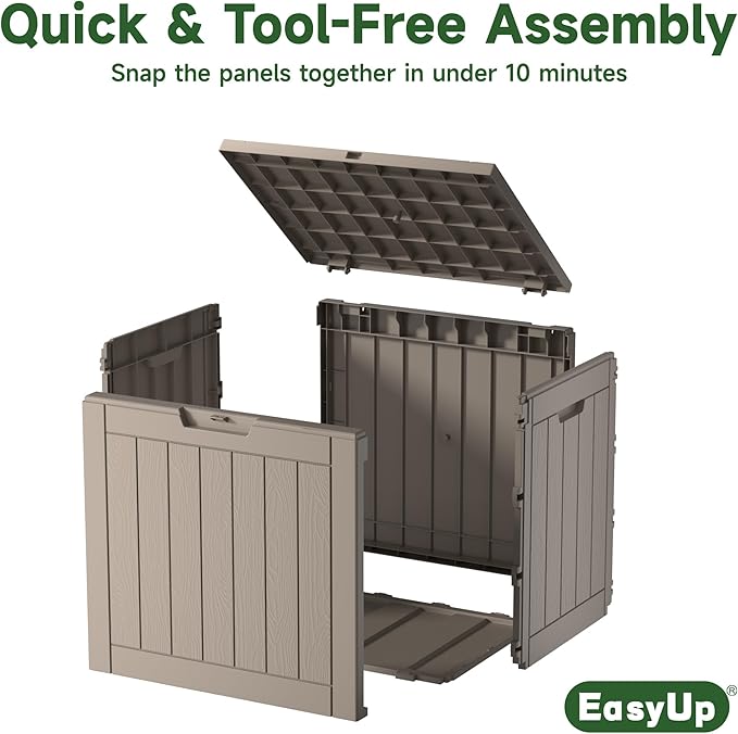 EasyUp 35 Gallon Resin Deck Box Waterproof, UV Resistant Outdoor Storage Box for Delivery, Patio, Garden, and Porch,Striped Gray