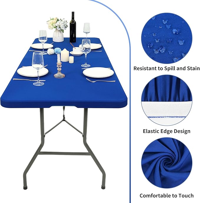 10 Pack Stretch Fabric Table Top Cap Cover, fits 6' Tables, Spandex Table Covers Washable Elastic Rectangle Tablecloth Protector for Indoor Outdoor Party Picnic Wedding, Royal Blue, 30" W x 72" L