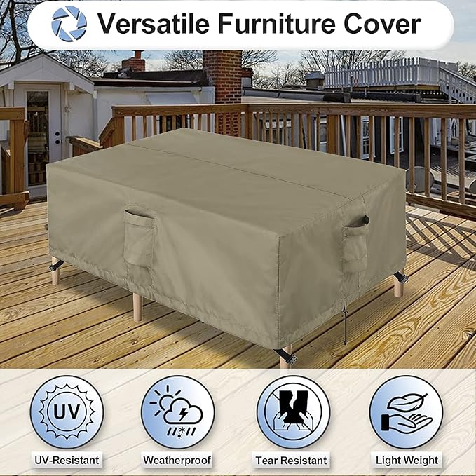 OutdoorLines Outdoor Waterproof Patio Table Furniture Set Covers - Square Couch Sectional Cover Outside Weatherproof Patio Furniture Covering for Deck, Lawn and Backyard 94" L x 94" W x 28" H, Camel
