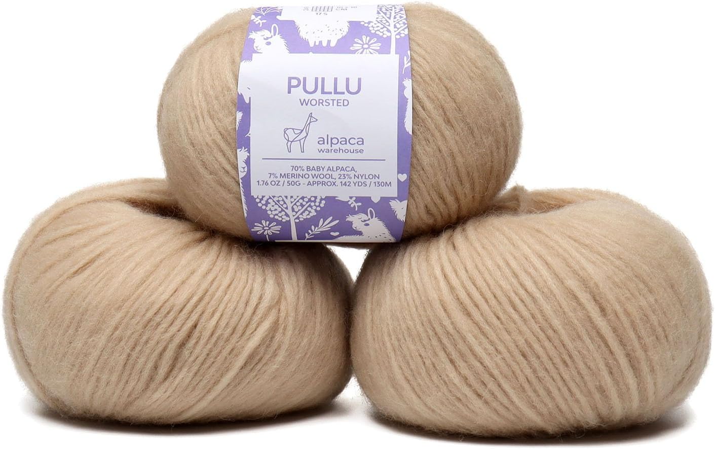 Pullu - Baby Alpaca Merino Wool Yarn Set of 3 Skeins (150 Grams) Worsted Weight - Sourced Directly from Peru - Heavenly Soft and Perfect for Knitting and Crocheting (Almond Latte)